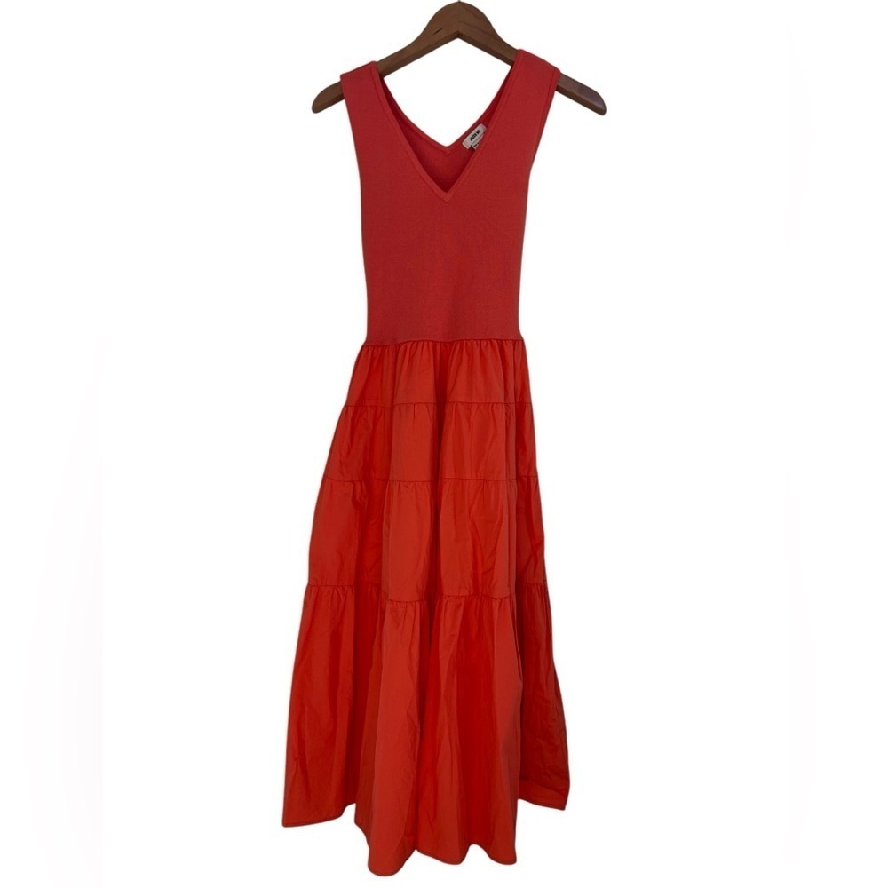 Jason Wu Red Sleeveless V-Neck Tiered Midi Dress